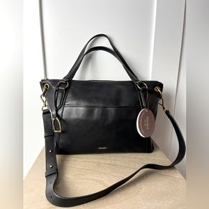 NWT Margot NYC Mia Leather Convertible Shoulder Crossbody Bag black